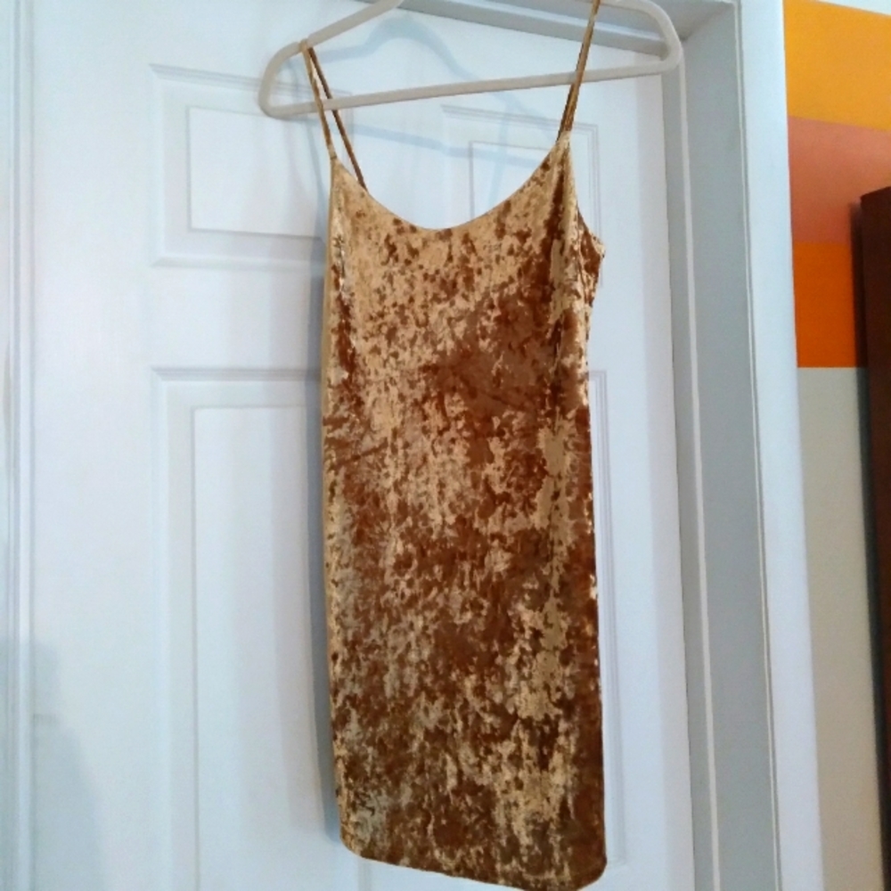 Gold crushed velvet mini dress